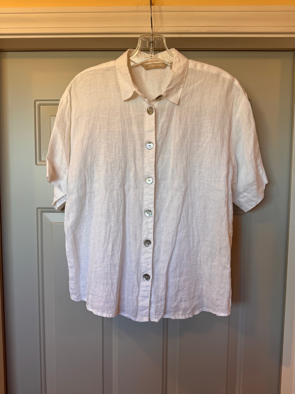 Fratini 100% Linen Button Front Shirt Women’s Small White Short Sleeve Collared - Picture 5 of 7